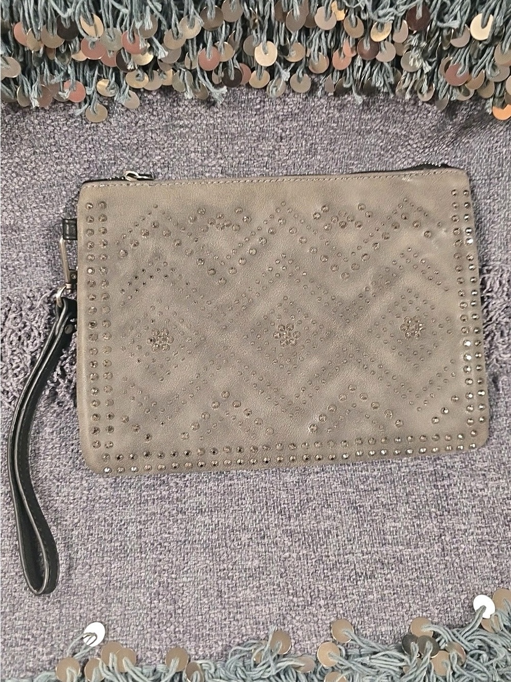 Aldo Gray Studded Chevron Wristlet